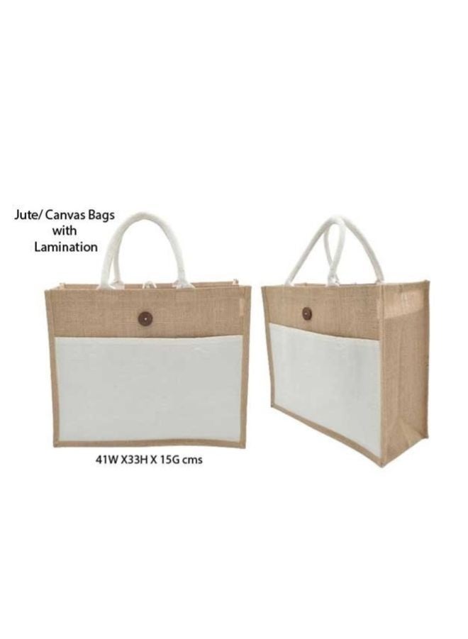 Fatio Set of 10 Eco-Friendly Jute Canvas Bag – Natural Jute & Cream Canvas with Button - Image 3
